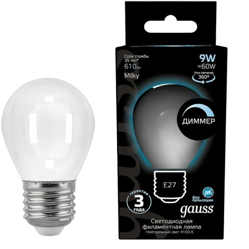 Лампочка Е27 9W Gauss белый